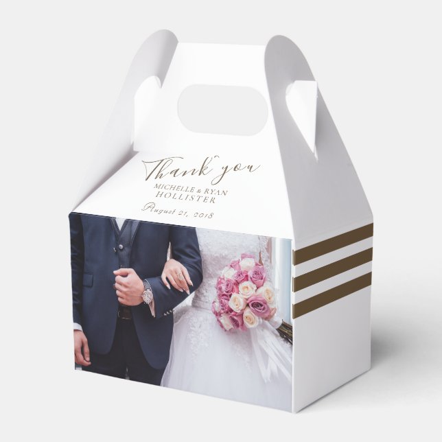 Photo Wedding Thank you Personalizable Stripe Favor Boxes (Front Side)
