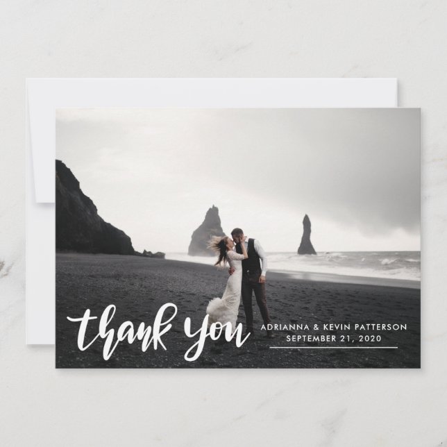 Photo Wedding Thank You Script Classy Modern Card (Front)