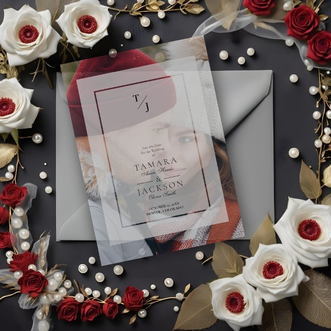 Photo Wedding Vellum Transparency Effect Initials Vellum Invitations (Photo Wedding Vellum Transparency Effect Initials Vellum Overlay Paper for Wedding Save Date Cards.)