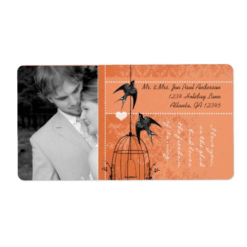 Photo Wedding Vintage Bird Cage Tangerine Damask Label