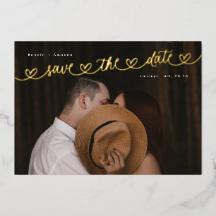 Photo Wedding Website Gold Hearts Save The Date Foil Invitation