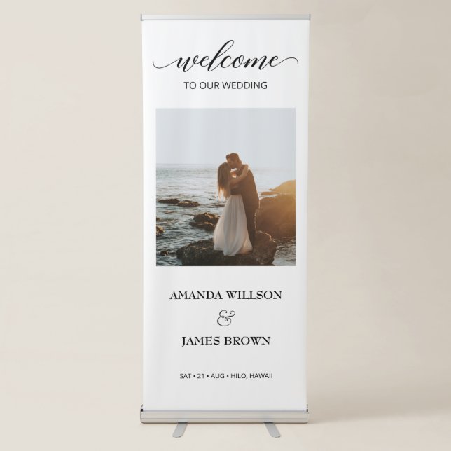 Photo Wedding Welcome Calligraphy Script Retractable Banner (Front)