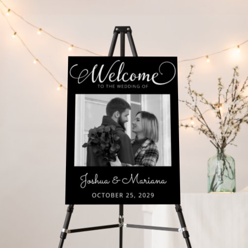 Photo Wedding Welcome Sign Black and White Script