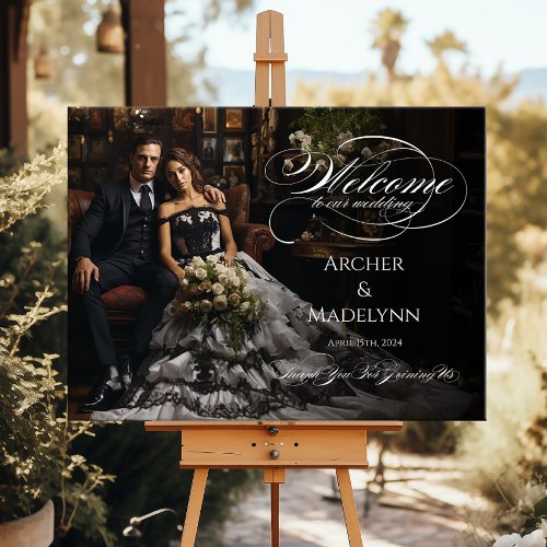 Photo wedding welcome sign elegant calligraphy