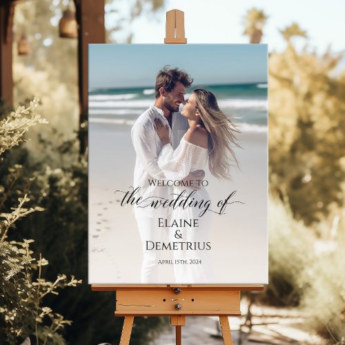 Photo wedding welcome sign  elegant calligraphy