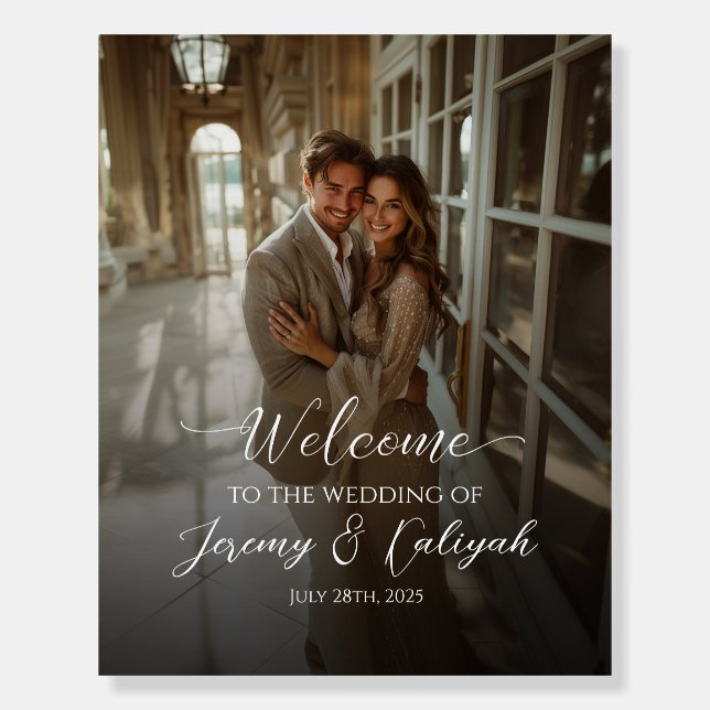 Photo wedding welcome sign, elegant calligraphy foam board (Front)