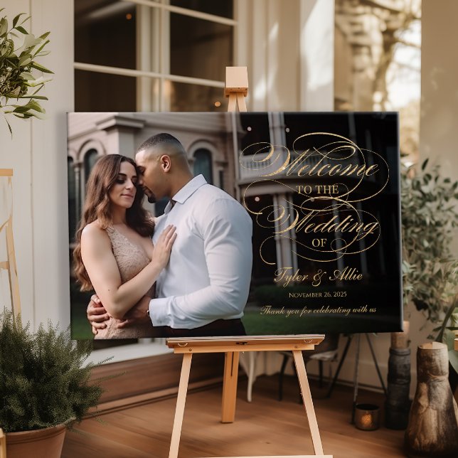 Photo wedding welcome sign elegant gold script (Creator Uploaded)