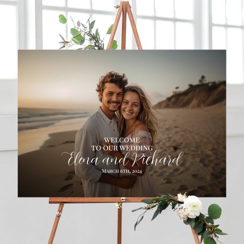 Photo wedding welcome sign faux canvas print