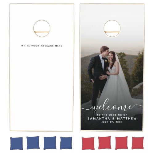 Photo Wedding Welcome Sign Guest Book Cornhole Set