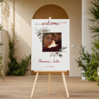 Photo Wedding Welcome with Burgundy floral Foam Board