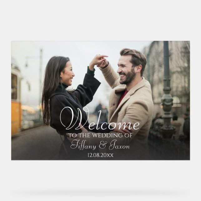 Photo Welcome Black with White Text Acrylic Sign (Front)