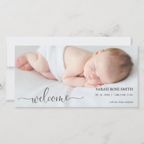 Photo Welcome Calligraphy Birth Announcement Card