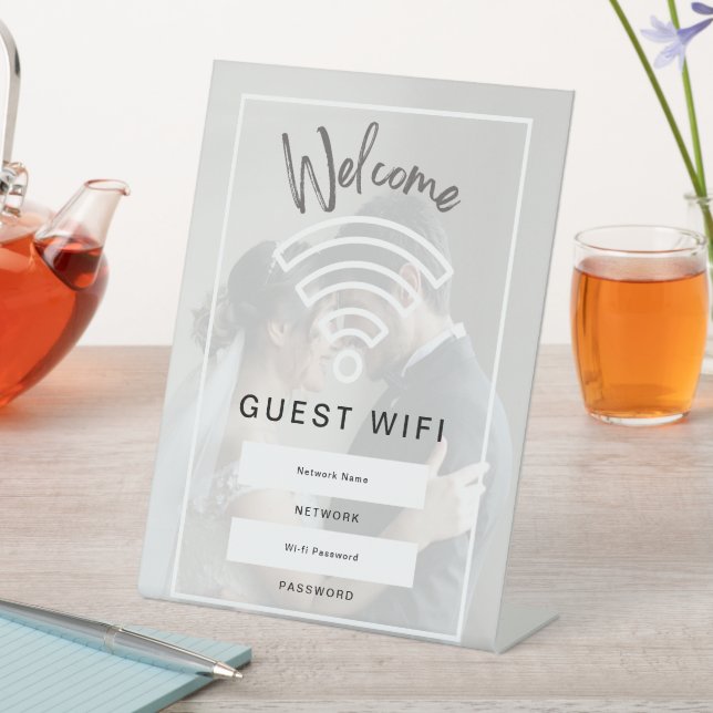 Photo Welcome Guest Wifi Password  Pedestal Sign (In SItu)