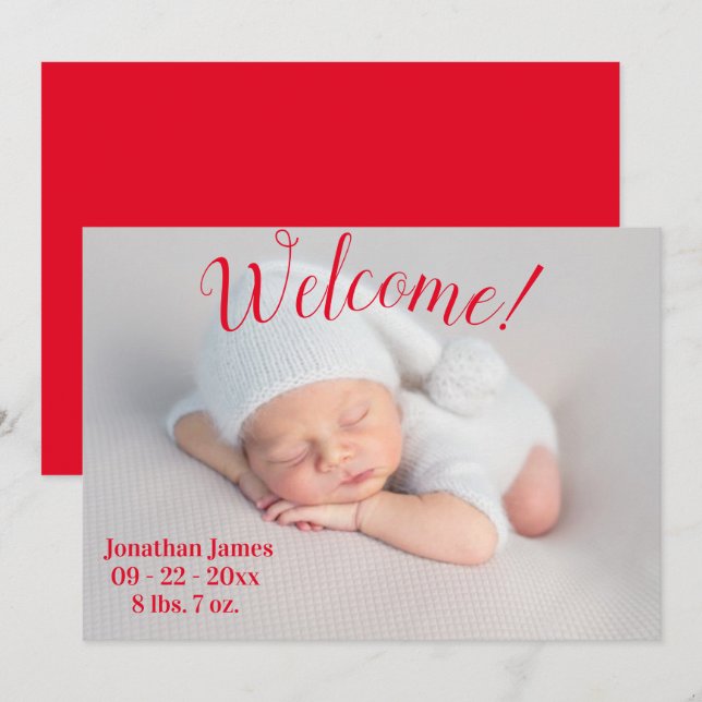 Photo Welcome Newborn Birth Script Simple Stats Announcement (Front/Back)