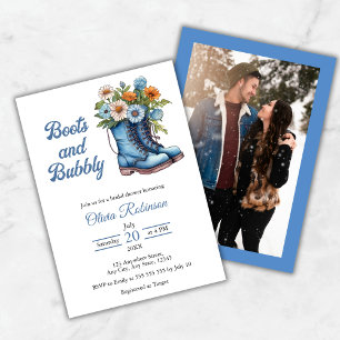 Photo Western Blue Boots & Bubbly Bridal Shower  Invitation