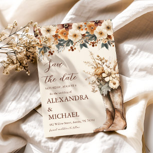 Photo Western Boots Floral Terracotta Wedding Save The Date