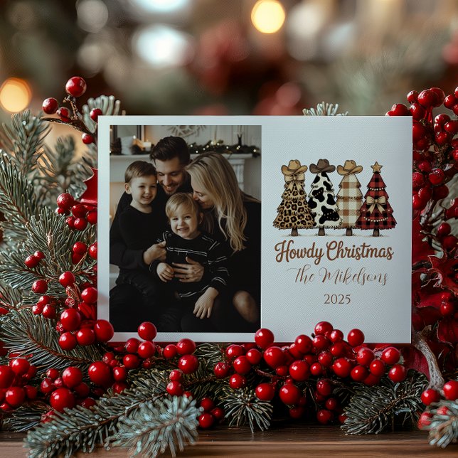 Photo Western Cowgirl Plaid Leopard Christmas Holiday Card (Creator Uploaded)
