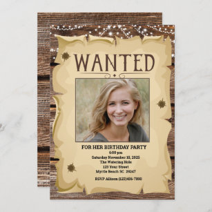 Photo Western Funny Wanted Poster Birthday Party Invitation