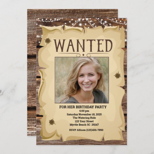Photo Western Funny Wanted Poster Birthday Party Invitation