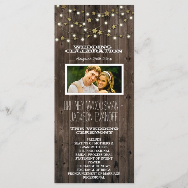 Photo Western Lights & Barn Wood Wedding Programs (Front)