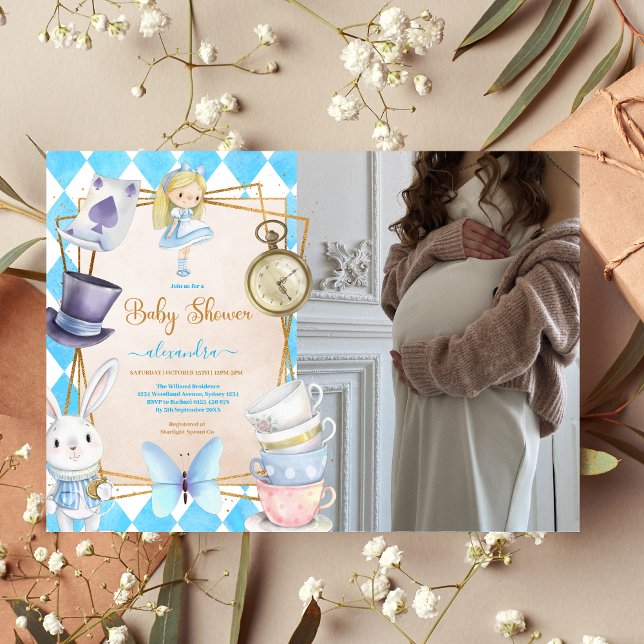 Photo Whimsical Alice in Wonderland Baby Shower Invitation (Creator Uploaded)