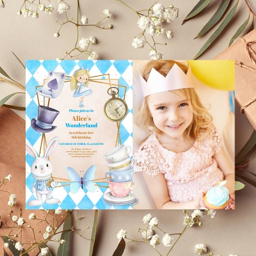 Photo Whimsical Alice in Wonderland Birthday Party Invitation