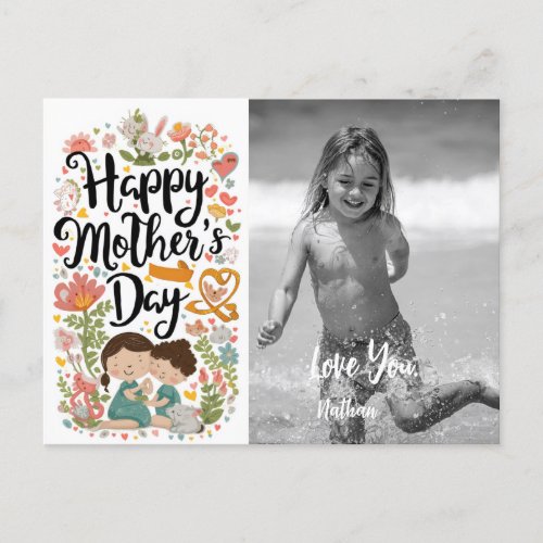  Photo Whimsical Heart Bunny Mothers Day AP72 Holiday Postcard