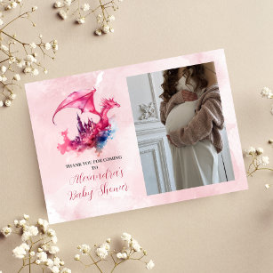 Photo Whimsical Pink Dragon Baby Shower  Thank You Card