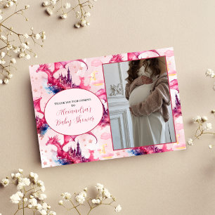 Photo Whimsical Pink Dragon Baby Shower  Thank You Card