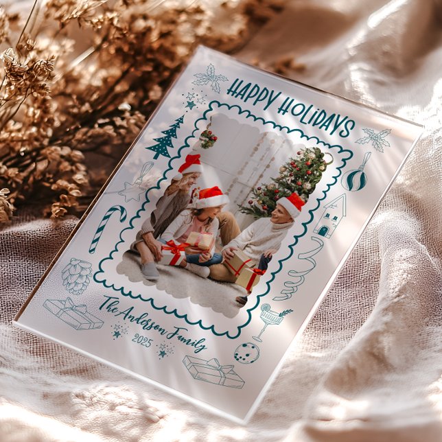 Photo Whimsical Quirky Doodle Holiday Acrylic Invitations (Creator Uploaded)