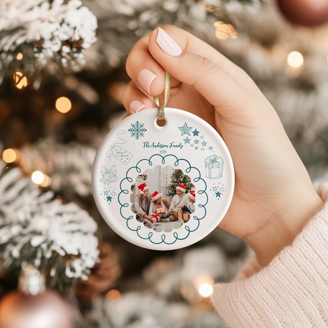 Photo Whimsical Quirky Doodle Holiday Ceramic Ornament (Creator Uploaded)