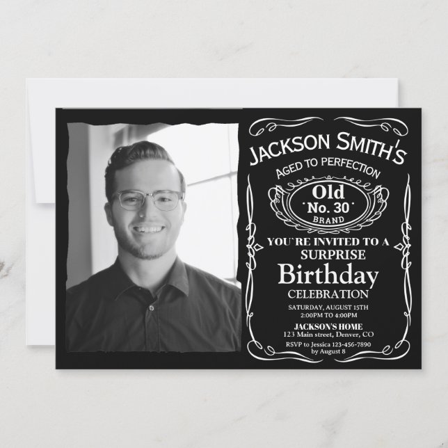 Photo Whiskey birthday invitation Surprise invite (Front)