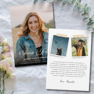 Photo White Black Graduation Thank You Card