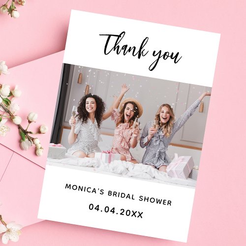 Photo white elegant bridal shower thank you card