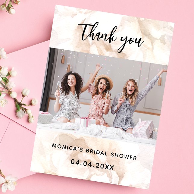 Photo white floral elegant bridal shower thank you card (Creator Uploaded)