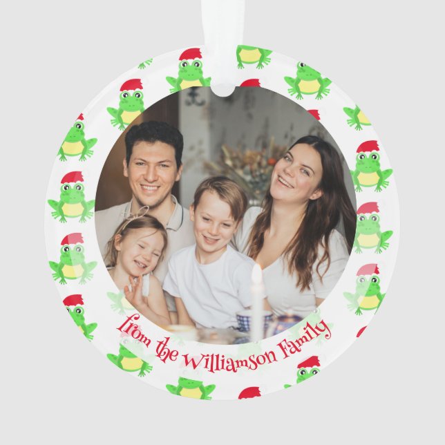 Photo White Frog Santa Hat Pattern Cute Christmas Ornament (Back)