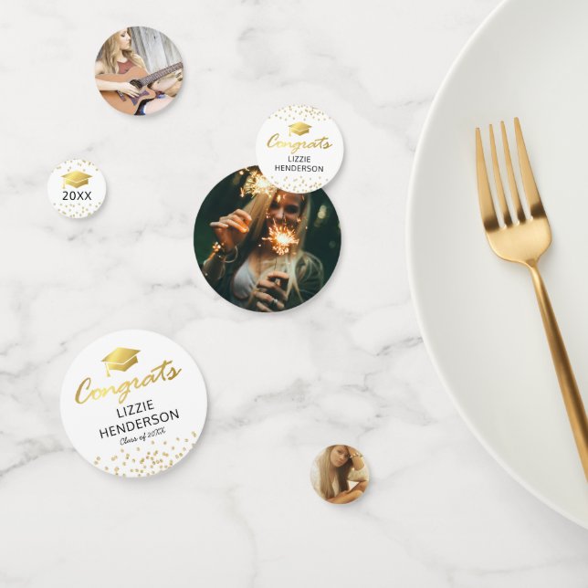 Photo White Gold 2026 Graduate Party Confetti (Group)