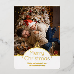 Photo White Gold Line Family Christmas Foil Holiday Card