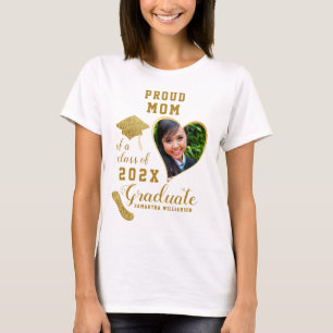 Photo White Gold Proud Mom Class of 2025 Graduate T-Shirt