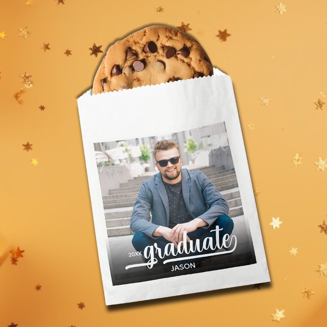 Photo White Graduate Script Favor Bag (Graduate Script and Photo on White Treat Favor Bags)