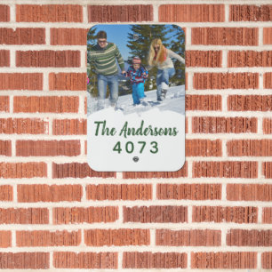 Photo White Green House Number Address Metal Sign