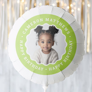 Photo white lime green wavy border birthday balloon