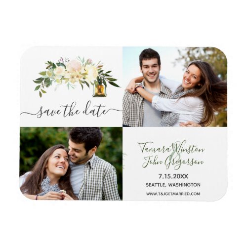 Photo White Peonies Rustic Lanterns Save The Date Magnet