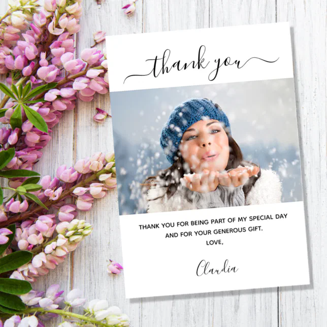 Photo white thank you card Zazzle