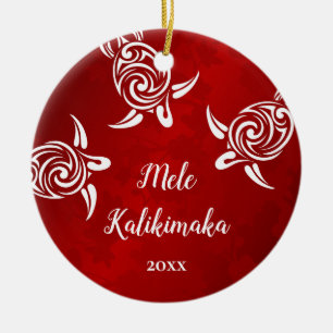PHOTO White Turtles Mele Kalikimaka Ceramic Ornament