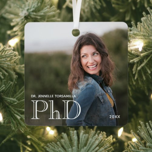 Photo White Words PhD Graduation Metal Ornament