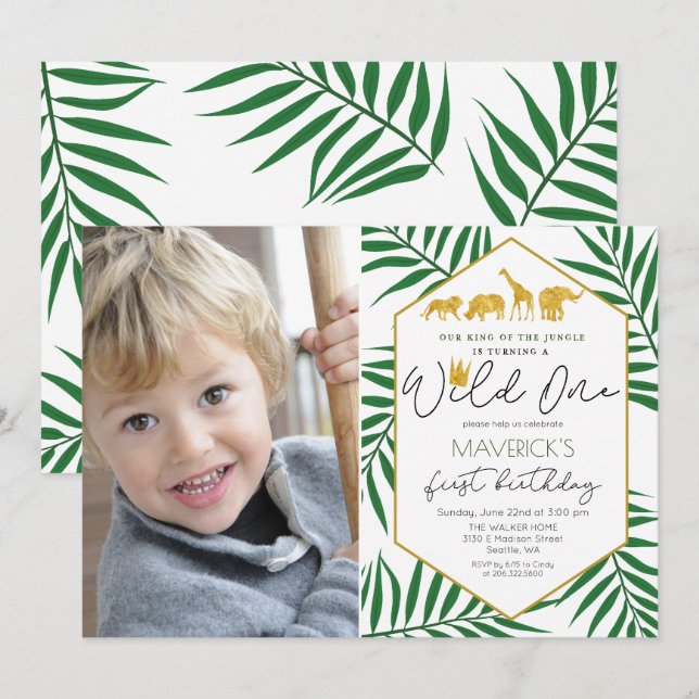 PHOTO - Wild One 1st Birthday Jungle Invitation (Front/Back)