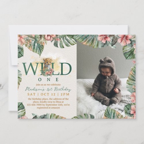 Photo Wild One Baby Boy First Birthday Invitation