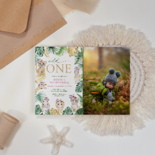 Photo Wild One Jungle Safari Animal 1st Birthday Invitation