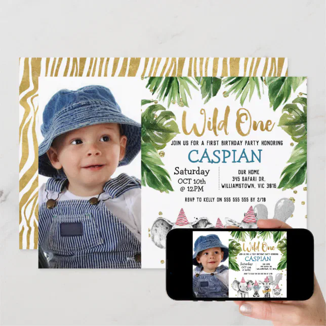 Photo Wild One Safari 1st Birthday Party Invitation | Zazzle